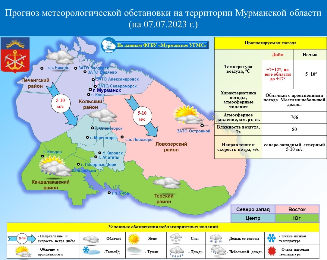 ОПЕРАТИВНЫЙ ЕЖЕДНЕВНЫЙ ПРОГНОЗ возникновения и развития чрезвычайных  ситуаций на территории Мурманской области на 07 июля 2023 г. - Оперативная  информация - Главное управление МЧС России по Мурманской области